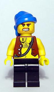 LEGO Minifigure-Pirate Vest and Anchor Tattoo, Black Legs, Blue Bandana-Pirates / Pirates II-PI128-Creative Brick Builders